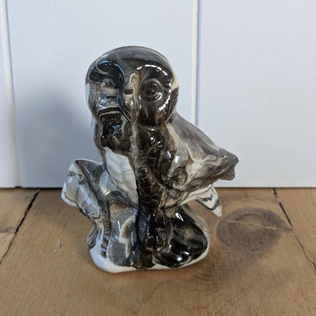 Vintage Owl Figurine - Marbled Coloring - Made in USA - 4"