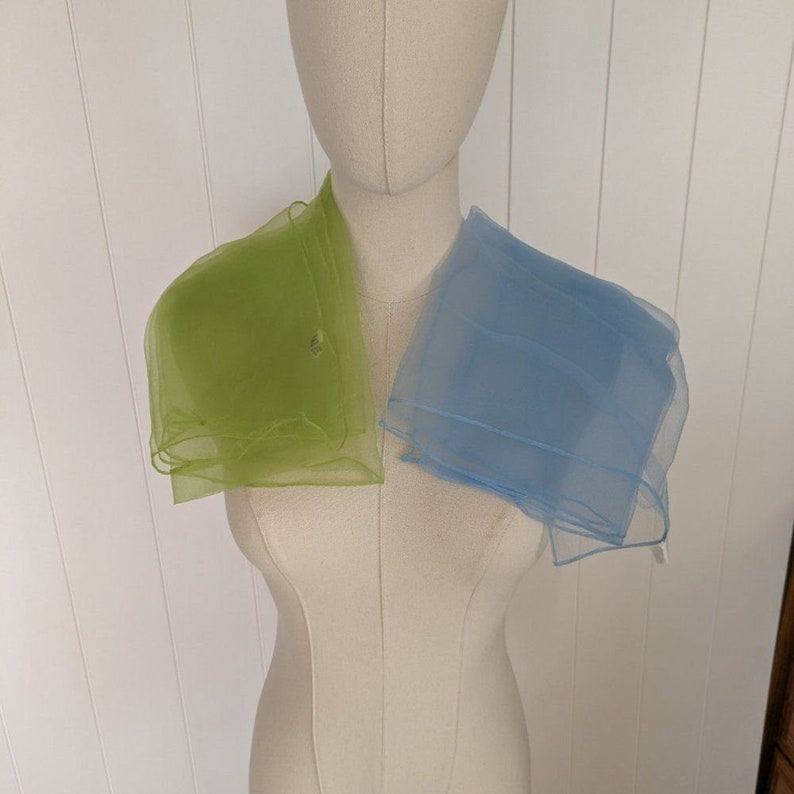 Lot of 2 Vintage Nylon Scarves Blue & Green Made in Japan image 1