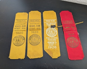 Antique AKC 1926 Detroit Kennel Club Ribbons - Very Fragile - 2nd & 3rd Prize