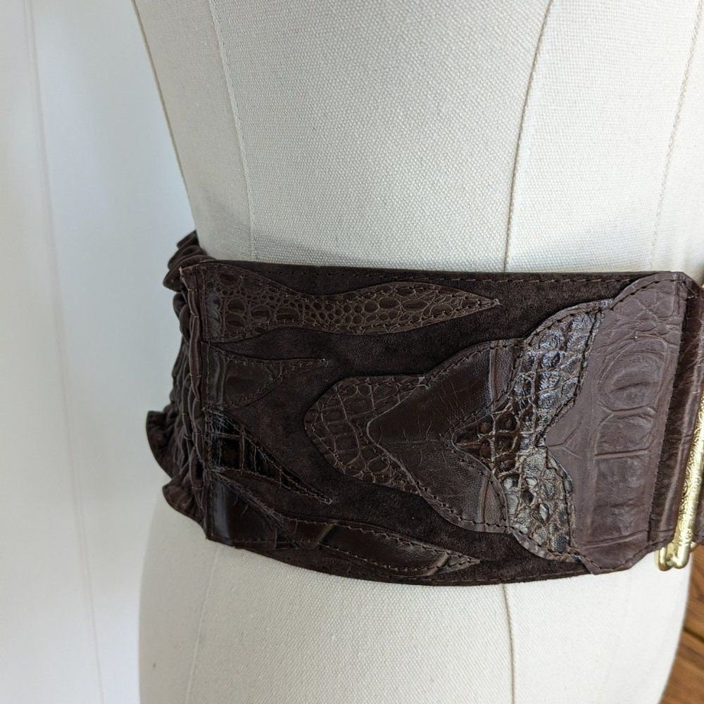 Vintage Tequila Leather Cinch Belt - Brown - Corset/Stretch Type - Small Brown Corset Belt - Lace-Up Waist Cincher Belt – FINESSE main image 4