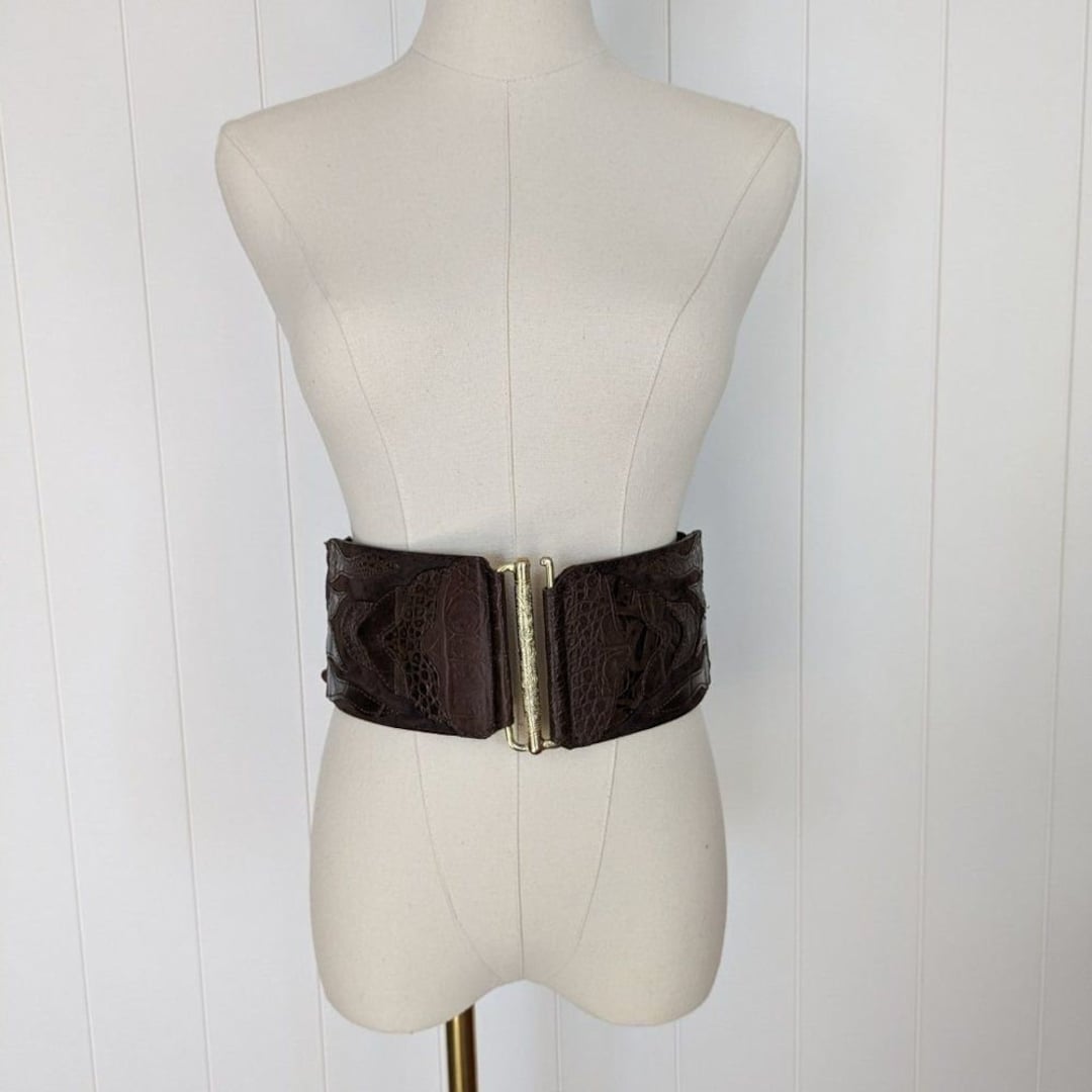 Vintage Tequila Leather Cinch Belt - Brown - Corset/Stretch Type - Small Brown Corset Belt - Lace-Up Waist Cincher Belt – FINESSE main image 3