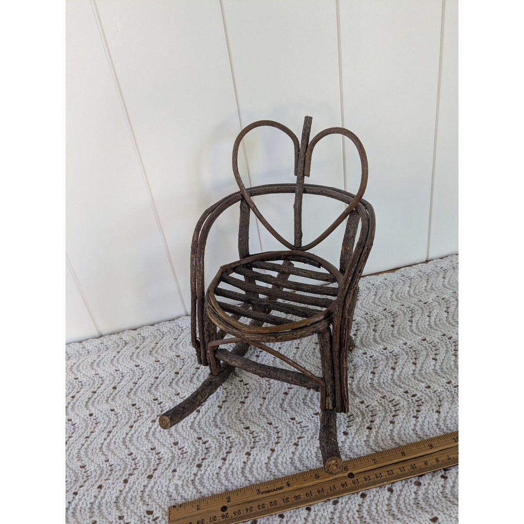 Toy Size Rocking Chair Miniature Doll Sized Twig Rocking Chair - Heart - 9.75
