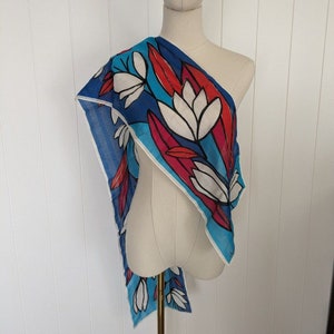 Vera Floral Design Scarf - Rectangular - 57&quot; x 10&quot; - Blue, Pink, Red, White