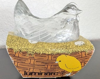 Vintage Luminarc Clear Glass Chicken Candy Dish - Original Packaging - France