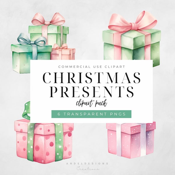 Christmas Present clipart, Watercolour Clipart, PNG, Instant Digital Download, Presents, Commercial use
