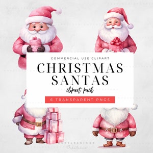 Watercolour Santas clipart, Watercolour Clipart, PNG, Instant Digital Download, Christmas Santas , Commercial use