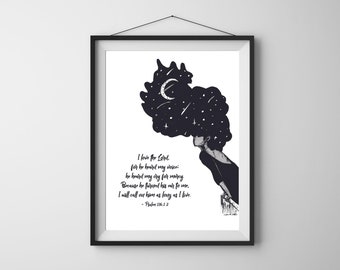Kunst aan de muur | STERREN | Digitale afdruk | Zwarte kunst | Bijbelvers | Affiche | Zwart en wit |