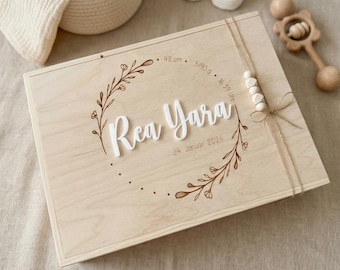 Erinnerungskiste Baby mit Name| Erinnerungsbox aus Holz, - Ein einzigartiges Geschenk zur Geburt oder Taufe, Holzkiste mit Name