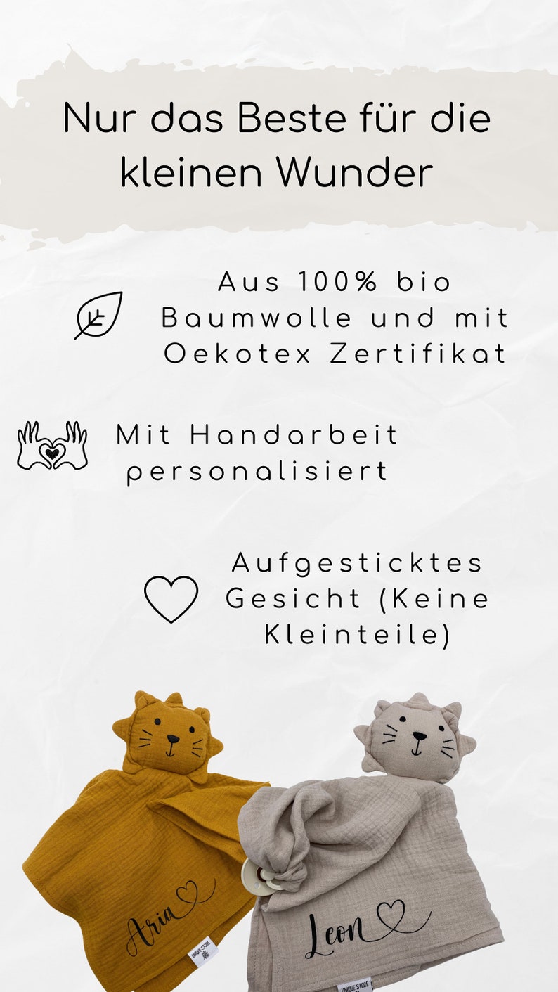 Kuscheltier Baby personalisiert Kuscheltuch mit Name Schmusetuch mit Namen Ein persönliches Geschenk zur Geburt für Mädchen und Jungen Bild 4