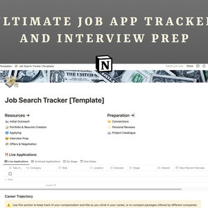 Notion Job Application Template | Company Research, Resume and Portfolio, Interview Tips, Job Interview Practice, Career Tracker, Resources