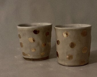 Handmade mug with real gold polka dots, Stoneware mug, Housewarming gift, Valentines day gift, Mug for tea, Mug for coffee