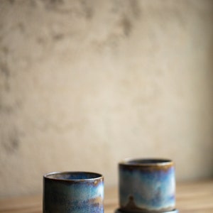 Handmade coral blue ceramic mug, Stoneware ceramic, Coffee mug, Set with plate image 2