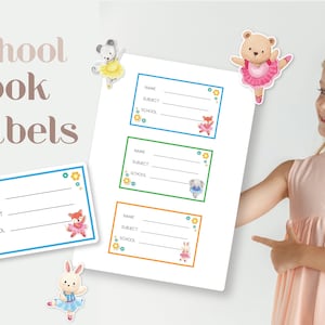 School Book Labels with Cute Animals | Back to School Printable for Kids | Children School Supplies Printables