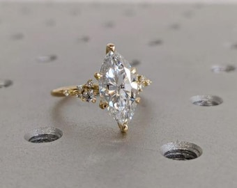 Marquise Cut Moissanite Ring Vintage Moissanite Engagement Ring vermeil Gold Unique Snowdrift 6 Prongs Engagement Ring Diamond Wedding Ring