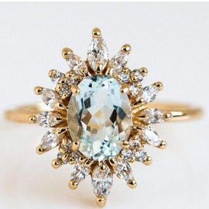 Aquamarine Ring, Vintage Aquamarine, Oval Aquamarine Ring, March Birthstone, Ring For Woman,Solitaire Ring, Engagement Ring, Womens Ring