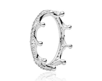 CROWN RING 14K WHITE gold vermeil jewelry, Handmade Sterling Silver Ring with Round shape, Stackable For Women&#39;s, Proposal gift