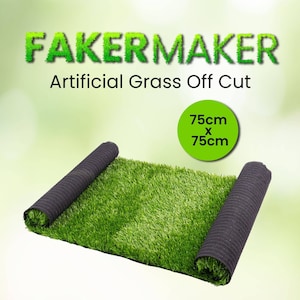 May include: A roll of artificial grass off-cut, measuring 75cm by 75cm. The grass is a vibrant green colour and is rolled up with a black backing.