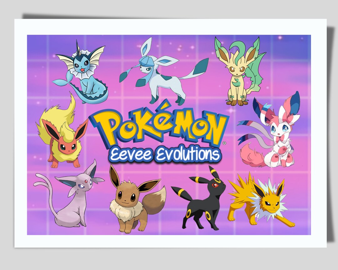 Eevee Evolutions Poster, Pokemon Wall Art , Digital Poster Instant Download, Kids Room Decor