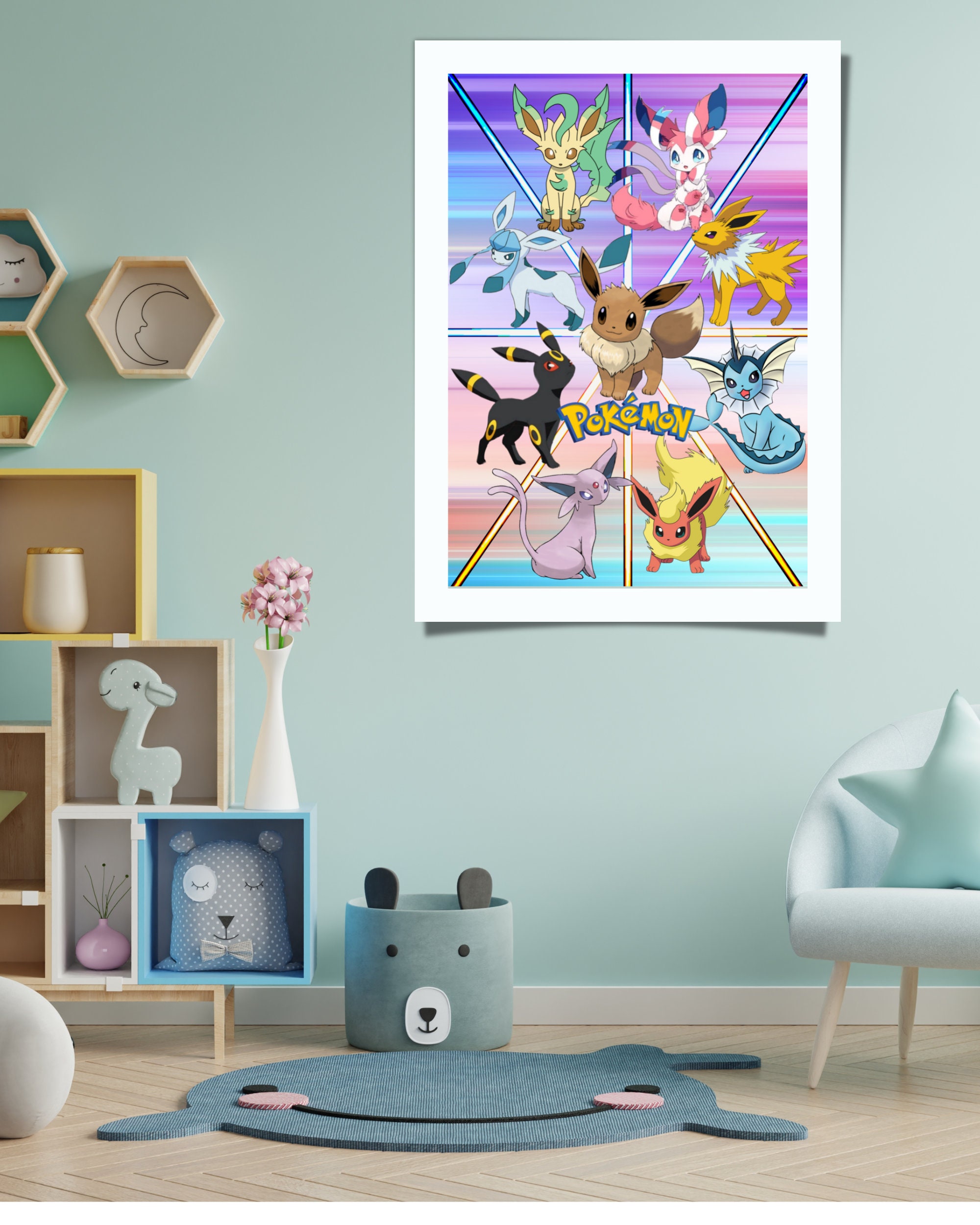 Eevee Evolutions Poster Pokemon Wall Art Digital Poster Etsy