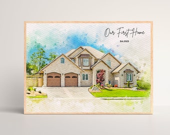 Custom Watercolor House Painting Print, House Painting From Photo,Housewarming gift, Realtor Closing Gift,First Home Gift