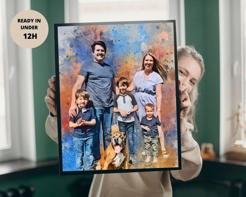 Painting From Photo Art, Custom watercolour portrait from photo, Personalized watercolor portrait Family painting, Engagement gift image 4