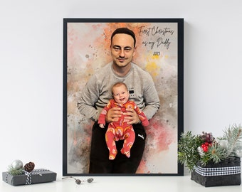 Painting From Photo Art, Custom watercolour portrait from photo, Personalized watercolor portrait Family painting,  Engagement gift