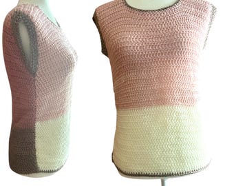 Patrón de top de ganchillo fácil para principiantes, camisa de manga corta de ganchillo, patrón de camiseta inclusivo de tallas XS-XL, blusa de punto de malla de verano en PDF
