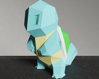 Squirtle Pokémon papercraft template, abstract low poly pokemon 3d paper model, squirtle Pokémon decoration for home, SVG, DXF, PDF