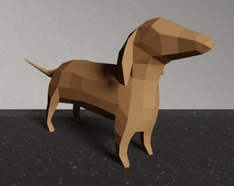 Dachshund Papercraft Template, Low Poly 3D Dog Model (SVG, DXF, PDF)