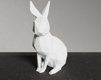 Modèle de papercraft de lapin, modèle abstrait de lapin low poly en formats SVG, DXF, PDF, modèle de lapin de Pâques 3d, décor à la maison en papier