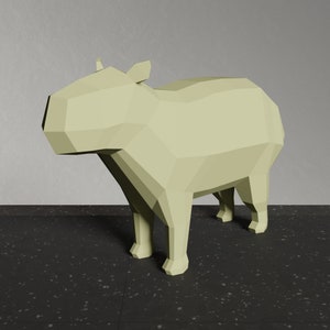 Modello di capibara papercraft, roditore astratto low poly, SVG, DXF, PDF, origami, fai da te, decorazioni per la casa, modello 3d di carta di capibara.