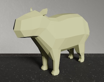 Plantilla de papel de capibara, modelo 3D de baja poligonización (SVG, DXF, PDF)