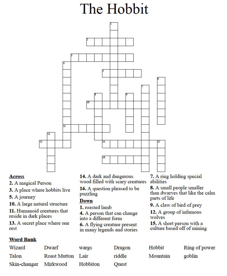 Movie Theme Crossword Puzzles With Answers | Printable Puzzle Games ...
