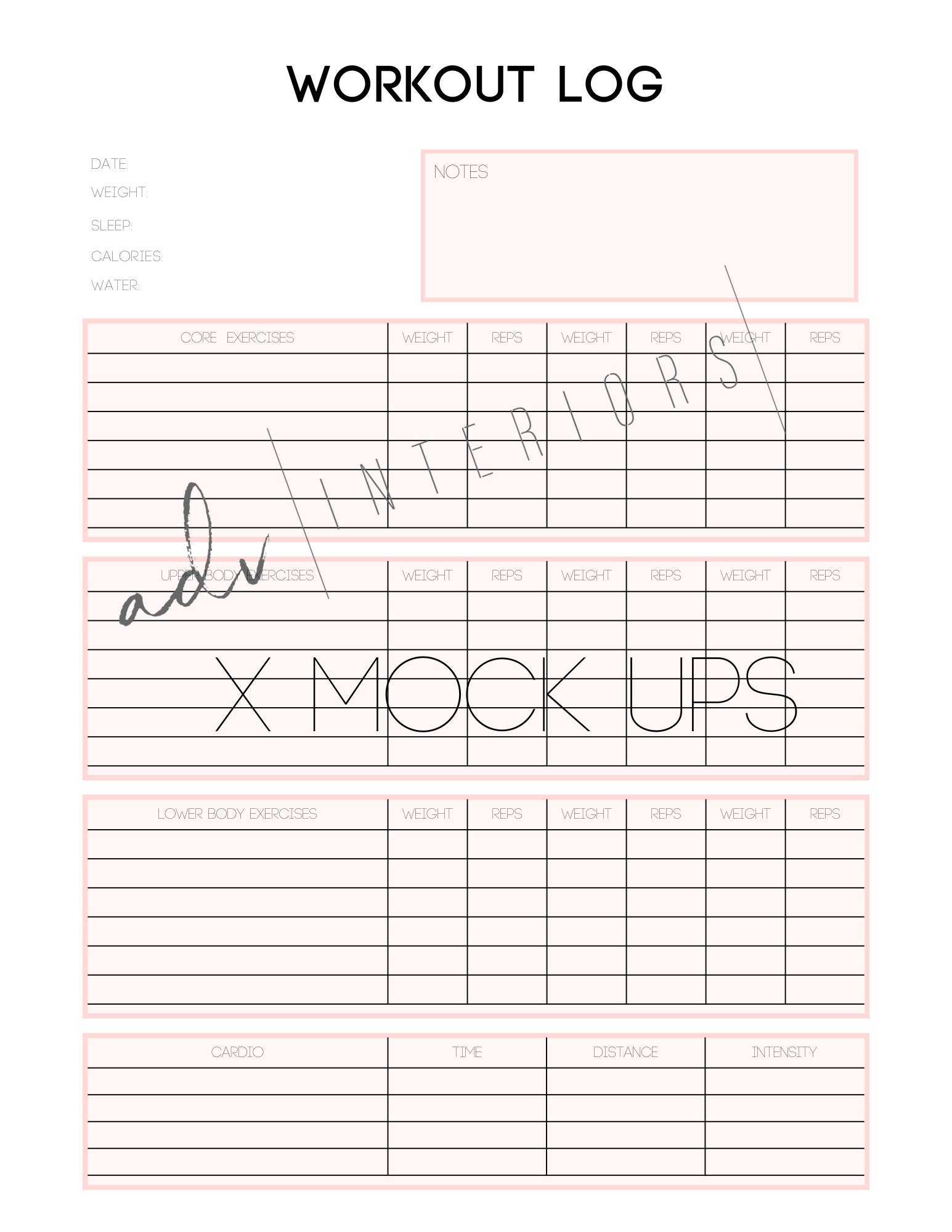 Daily Workout Log Printable Exercise Planner, Fitness Planner Journal ...