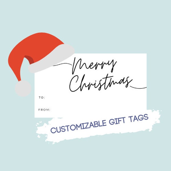 Editable Christmas Gift Tags Instant Download, Merry Christmas Gift Tags- Simple Easy Download- Calligraphy, Custom Tag- Label- Cadeau- Noel