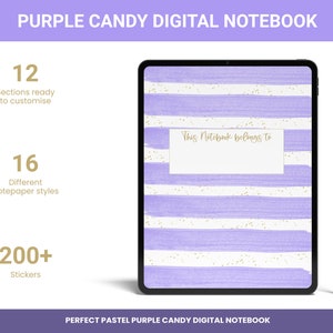 Purple Candy Stripe Digital Notebook | Hyperlinked Tabs, Goodnotes, Notability, Digital Journal