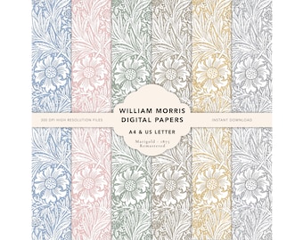William Morris Digital Paper Pack, Botanical Vintage Junk Journal Pages. Decorative Papers. Digital Download
