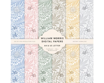 William Morris Digital Paper Pack, Botanical Vintage Junk Journal Pages, Scrapbook Decorative Papers, Printable
