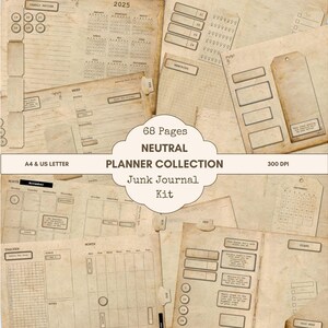 Junk Journal Planner Kit Neutral, Digital, Neutral Junk Journal, Junk Journal Supplies, Junk Journaling, Printable Download