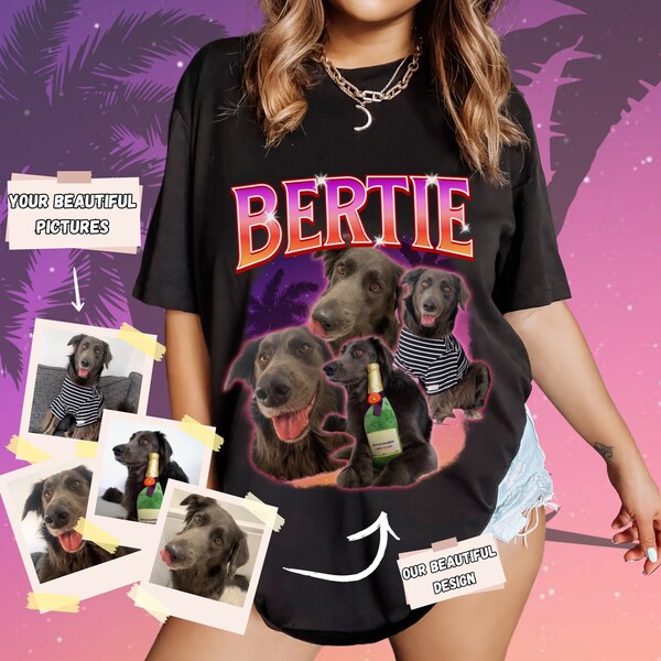 T-shirt bootleg personnalisé pour animal de compagnie T-shirt vintage bootleg pour elle, cadeau pour elle, chemise rétro portrait d'animal de compagnie, chemise pour chien personnalisée, t-shirt rétro pour animal de compagnie, t-shirt rap bootleg