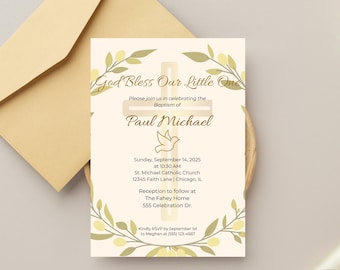 Floral Baptism Invitation: Editable Canva Template (Printable Digital Download