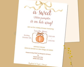 A Sweet Pumpkin Baby Shower Invitation – Fall Theme – Canva Editable Template, Instant Download
