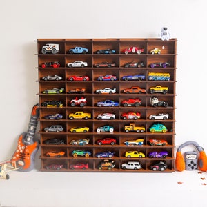 For 50 Cars Walnut Toy Car Storage, Matchbox Car Storage, Wall Mounted Car Rack/Shelf, Matchbox Car Holder / Display Case Organizer for car