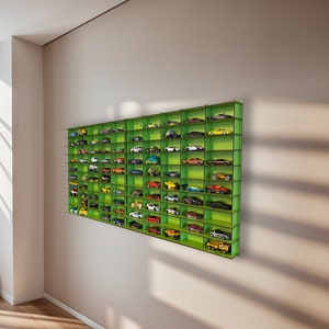Green Toy Car Storage For 100 Cars, Matchbox Car Storage, Wall Mounted Car Rack/Shelf, Matchbox Car Holder / Display Case