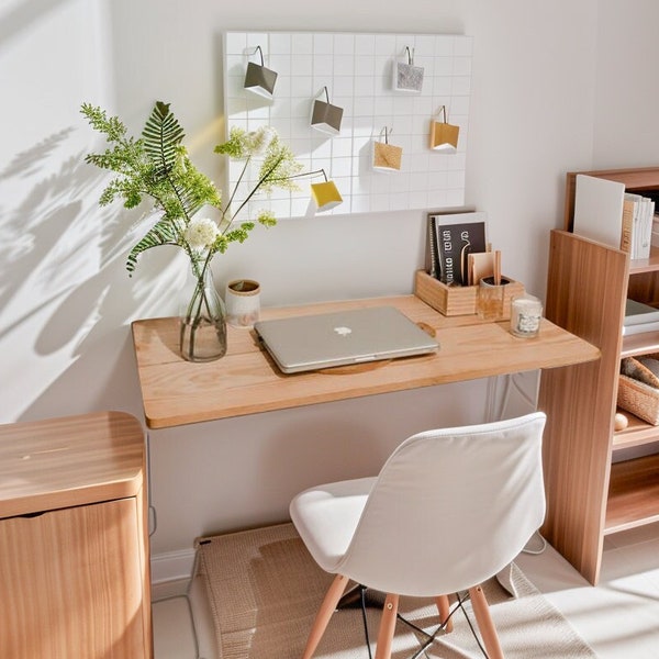 Wood Floating Desk, Folding Desk, Floating Corner Desk, Modern Floating Desk Wall mounted, Home Office Desk, Wall Hanging Table, Unique Gift