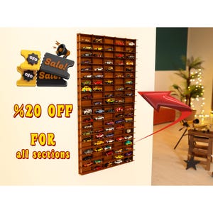 1:64 Toy Car Wall Shelf For 100 Cars, 1/64 Scale Matchbox Car Storage, Wall Mounted Car Rack/Shelf, Matchbox Car Holder / Display Case