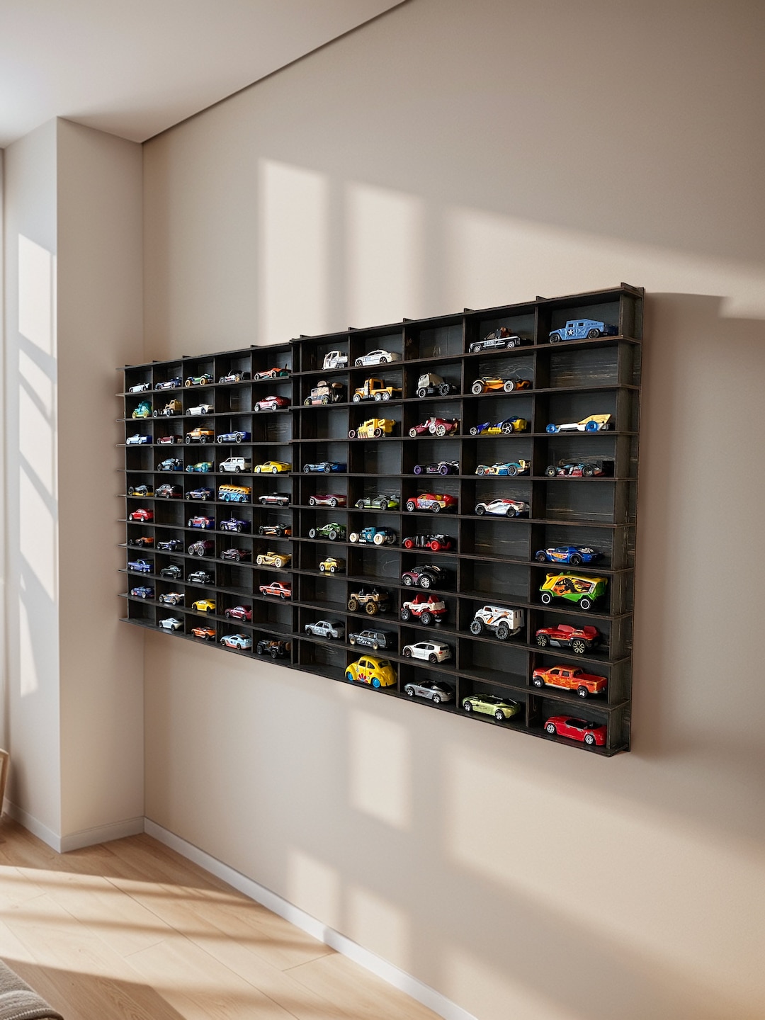 Black Toy Car Storage for 100 Cars, Matchbox Car Storage, Wall Mounted ...