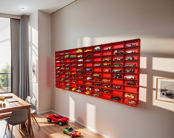 Red Toy Car Storage For 100 Cars, Matchbox Car Storage, Wall Mounted Car Rack/Shelf, Matchbox Car Holder / Display Case