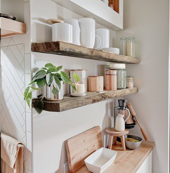 Wooden wall mounted kitchen shelves discount