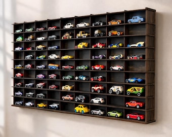 Black MDF Toy Car Storage Shelf, Matchbox Display Case, Holds 100 Cars